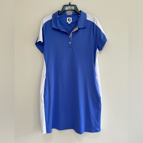 FootJoy Stretch Piques Performance Knit Golf Dress, Blue/White, size L - Picture 1 of 7